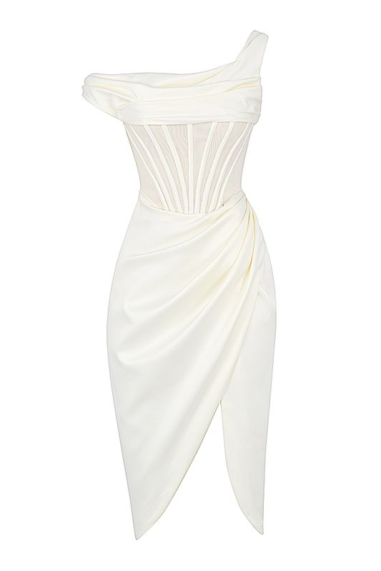 Vestido House Of Cb Asymmetric Drape Midi Blancas | VMS-275039