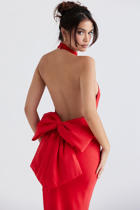 Vestido House Of Cb Bow Halter Rojas | NXC-857210