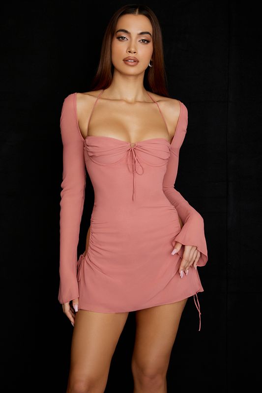 Vestido House Of Cb Chiffon Cutout Halter Mini Rosas | BYS-947836