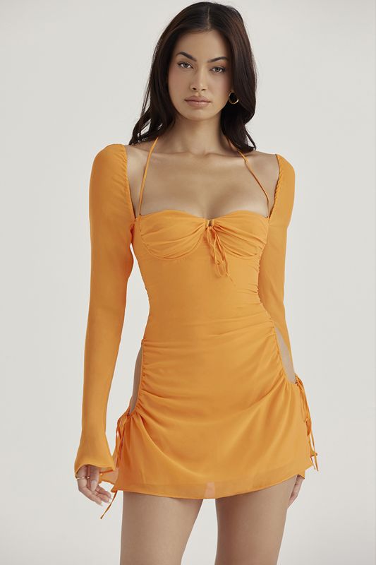 Vestido House Of Cb Chiffon Halter Mini Naranjas | LBM-192573