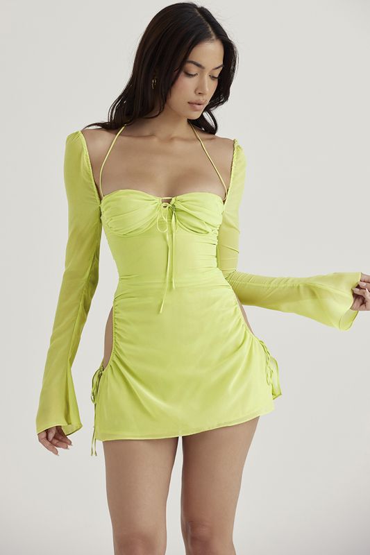 Vestido House Of Cb Chiffon Halter Mini Verde Claro | RFB-284791