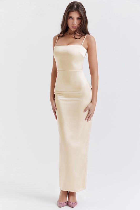 Vestido House Of Cb Cream Maxi Beige | ATP-684721