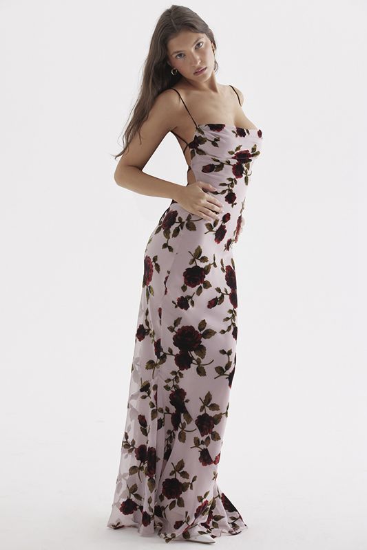 Vestido House Of Cb Devore Maxi Rosas | YQW-915260