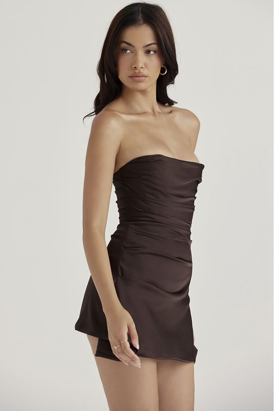 Vestido House Of Cb Draped Strapless Chocolate | FQX-635184