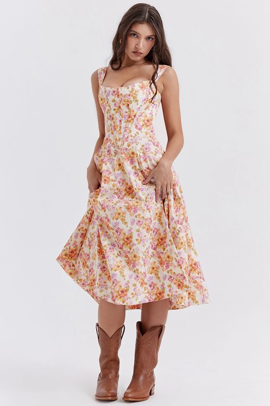 Vestido House Of Cb Floral Midi Blancas | AWT-924051