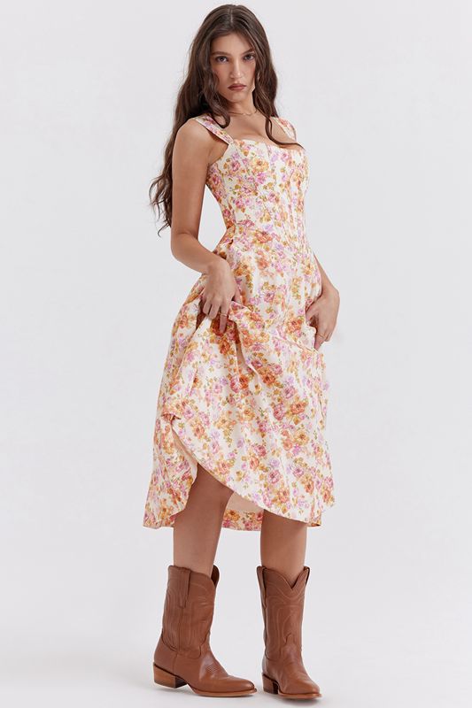 Vestido House Of Cb Floral Midi Blancas | AWT-924051