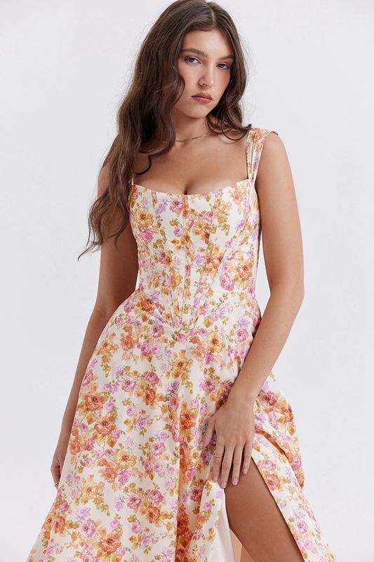 Vestido House Of Cb Floral Midi Blancas | AWT-924051