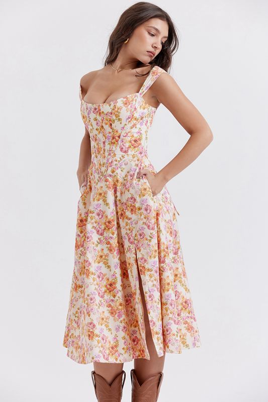 Vestido House Of Cb Floral Midi Blancas | AWT-924051