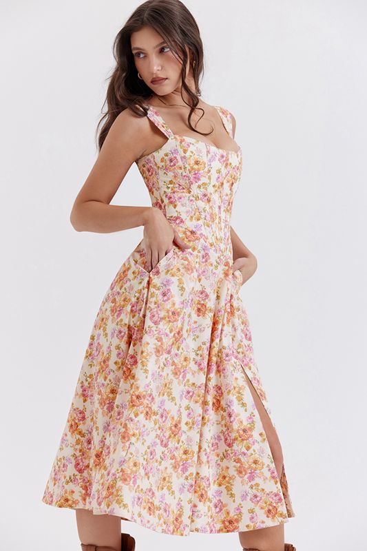 Vestido House Of Cb Floral Midi Blancas | AWT-924051