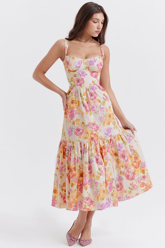 Vestido House Of Cb Floral Midi Blancas | QGI-796058