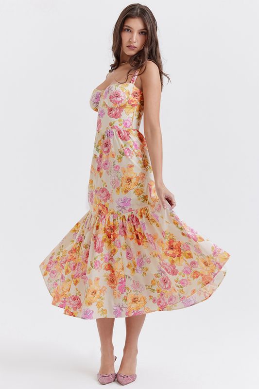 Vestido House Of Cb Floral Midi Blancas | QGI-796058