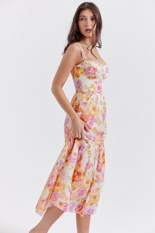 Vestido House Of Cb Floral Midi Blancas | QGI-796058