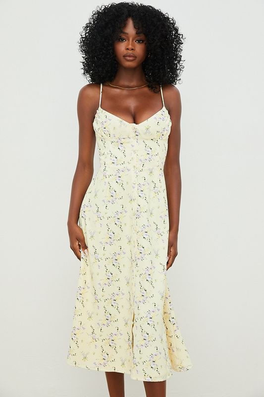 Vestido House Of Cb Floral Midi Sun Limón | HQX-723146