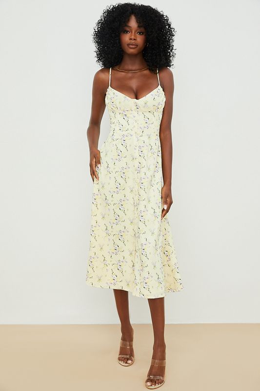 Vestido House Of Cb Floral Midi Sun Limón | HQX-723146