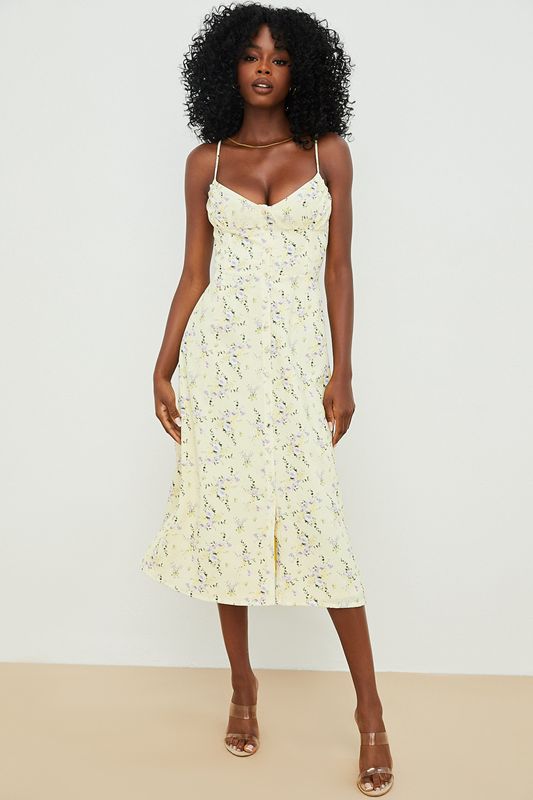 Vestido House Of Cb Floral Midi Sun Limón | HQX-723146