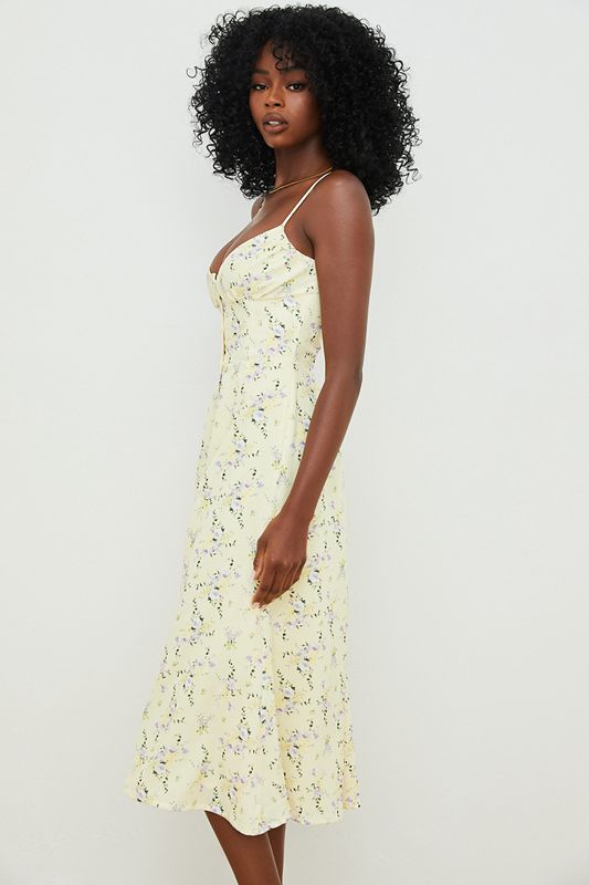 Vestido House Of Cb Floral Midi Sun Limón | HQX-723146