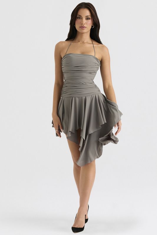 Vestido House Of Cb Gathered Asymmetric Gris | KYF-471236