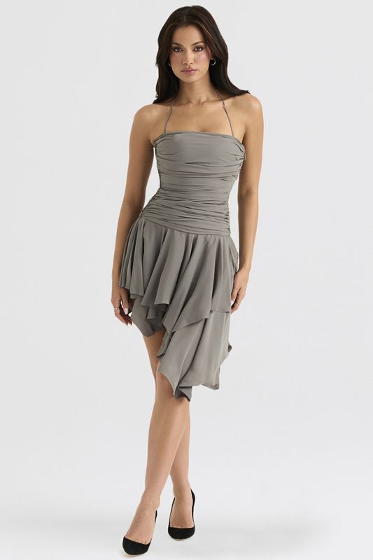 Vestido House Of Cb Gathered Asymmetric Gris | KYF-471236