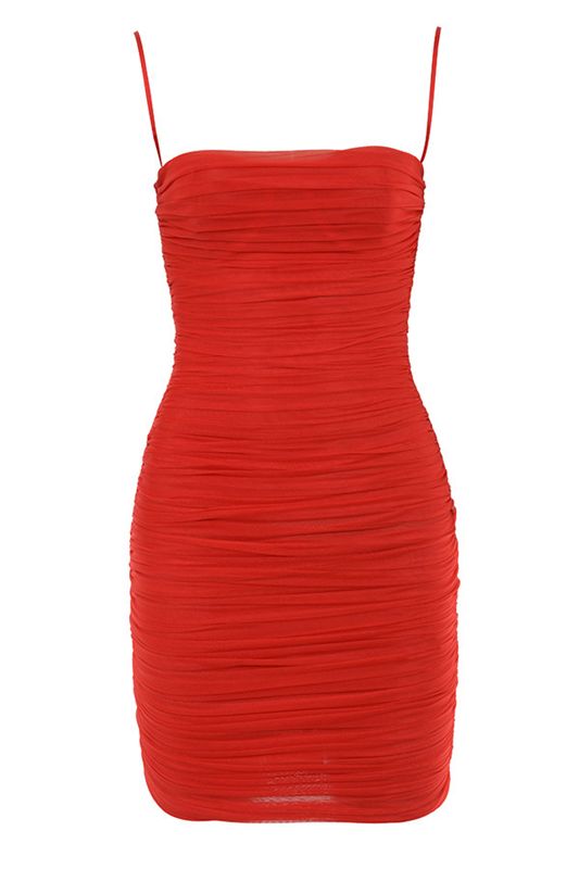 Vestido House Of Cb Gathered Mesh Mini Rojas | OSJ-032765