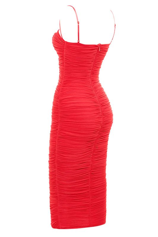 Vestido House Of Cb Gathered Organza Mesh Rojas | ZXQ-051284