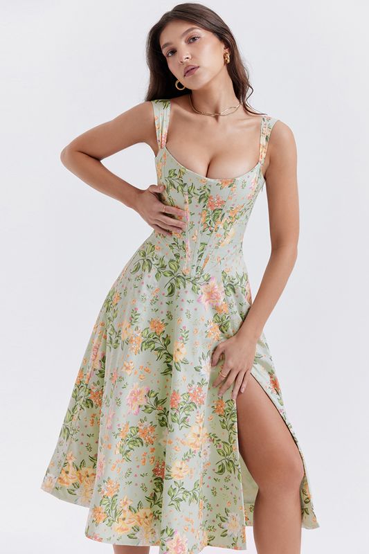 Vestido House Of Cb Jade Print Midi Verde | RHZ-862794