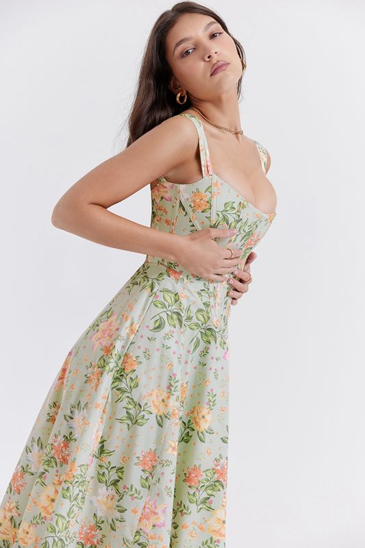 Vestido House Of Cb Jade Print Midi Verde | RHZ-862794