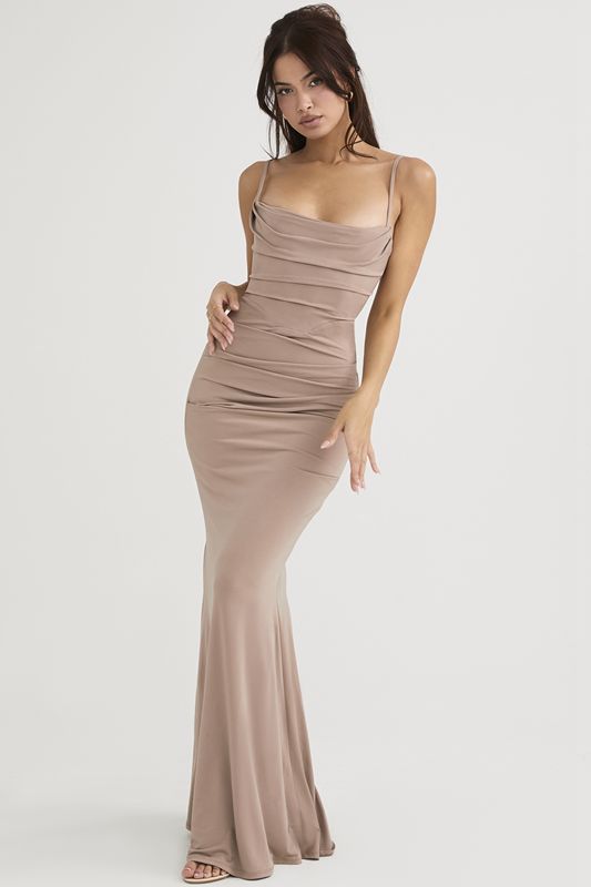 Vestido House Of Cb Jersey Maxi Beige | VIH-108296