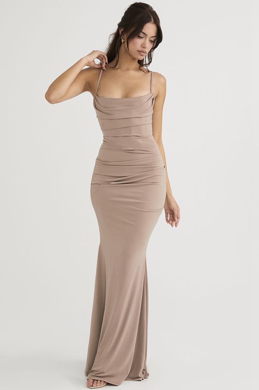 Vestido House Of Cb Jersey Maxi Beige | VIH-108296