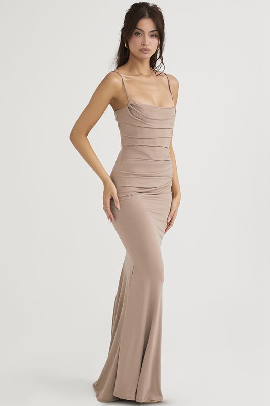 Vestido House Of Cb Jersey Maxi Beige | VIH-108296