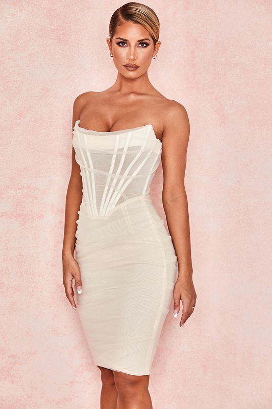 Vestido House Of Cb Mesh Strapless Blancas | DAQ-136972