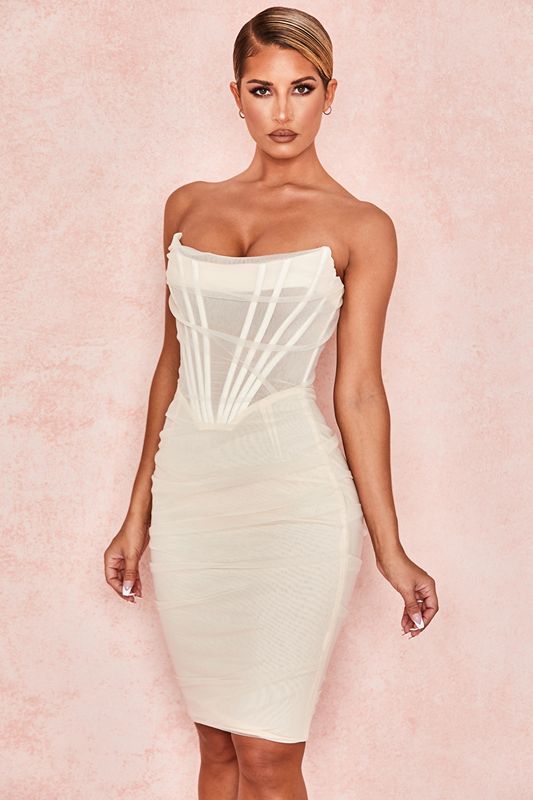 Vestido House Of Cb Mesh Strapless Blancas | DAQ-136972