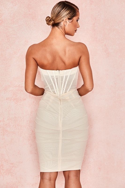 Vestido House Of Cb Mesh Strapless Blancas | DAQ-136972