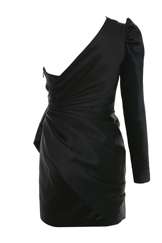 Vestido House Of Cb One Shoulder Draped Satin Negras | XTY-792138