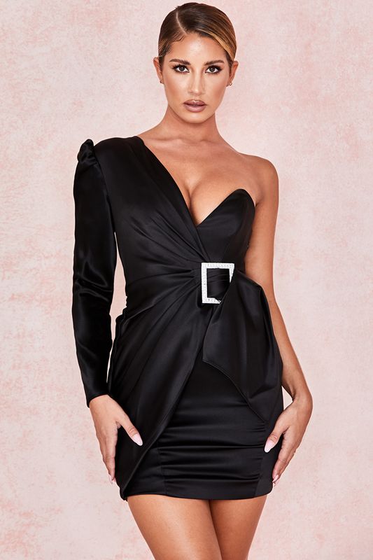 Vestido House Of Cb One Shoulder Draped Satin Negras | XTY-792138