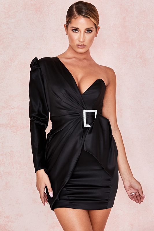 Vestido House Of Cb One Shoulder Draped Satin Negras | XTY-792138