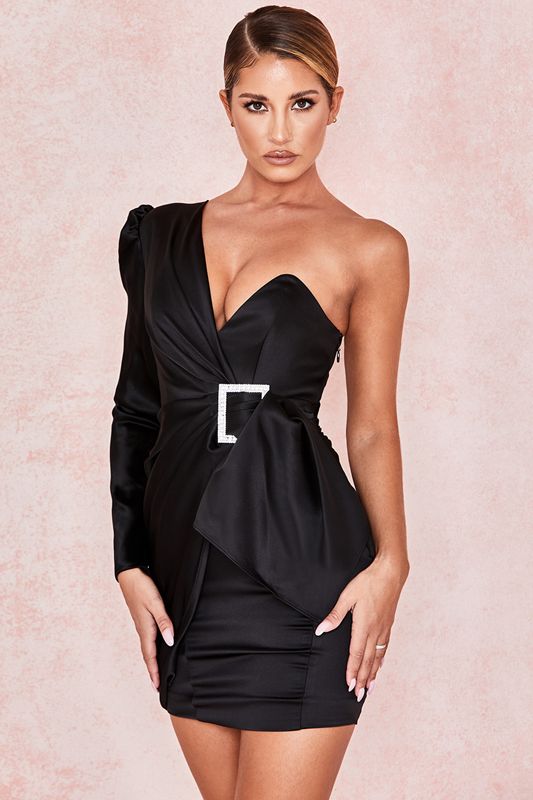 Vestido House Of Cb One Shoulder Draped Satin Negras | XTY-792138