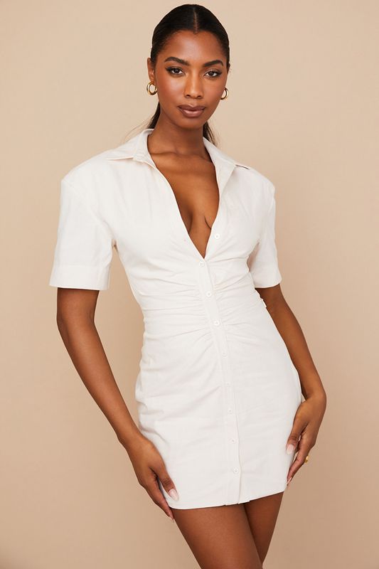 Vestido House Of Cb Open Back Shirt Beige | URF-408379