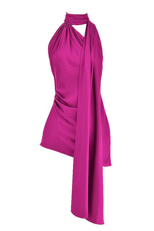 Vestido House Of Cb Pink Asymmetric Wrap Neck Rosas | JZU-540397