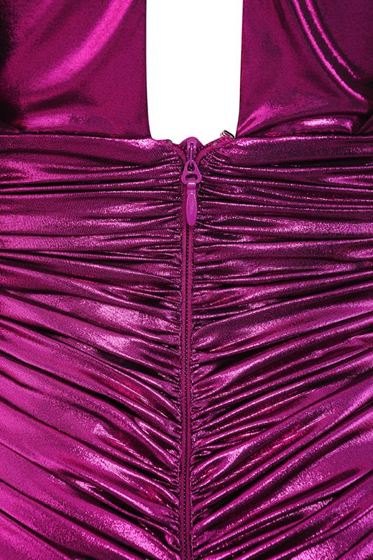 Vestido House Of Cb Pink Deep V Ruched Fucsia | BQJ-594310