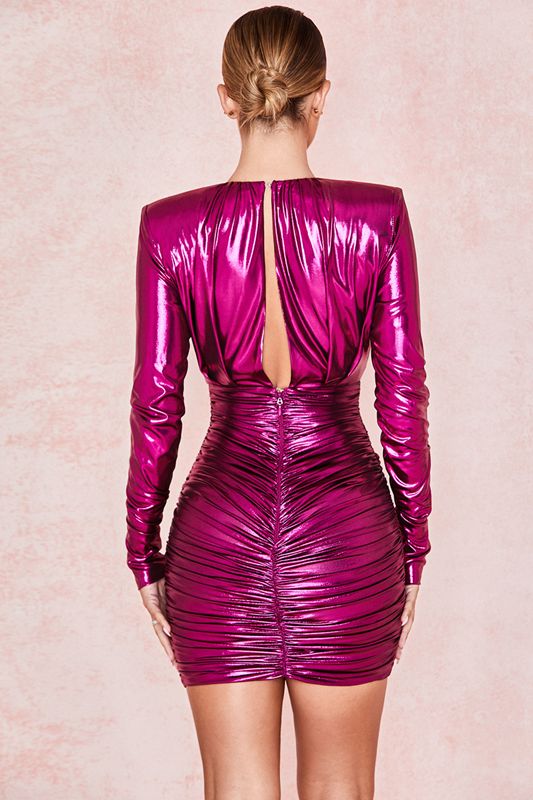 Vestido House Of Cb Pink Deep V Ruched Fucsia | BQJ-594310