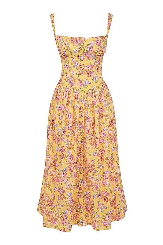 Vestido House Of Cb Print Midi Amarillo | JLI-173492