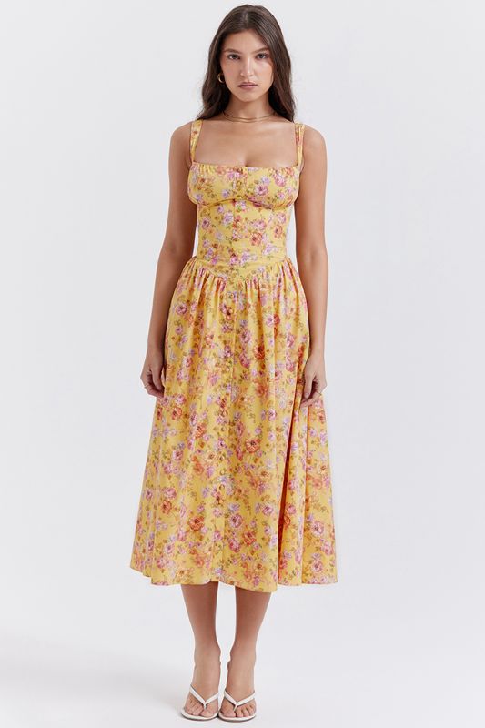 Vestido House Of Cb Print Midi Amarillo | JLI-173492