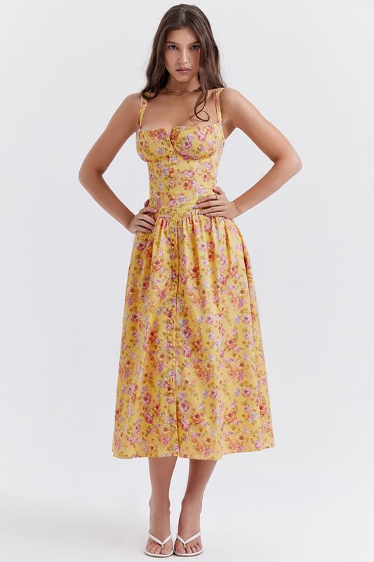 Vestido House Of Cb Print Midi Amarillo | JLI-173492