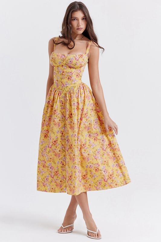 Vestido House Of Cb Print Midi Amarillo | JLI-173492