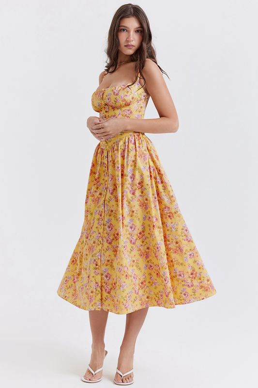 Vestido House Of Cb Print Midi Amarillo | JLI-173492