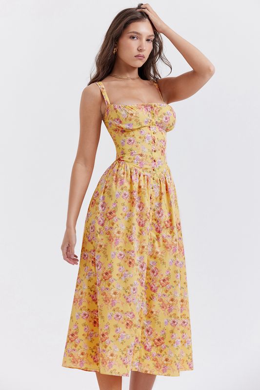 Vestido House Of Cb Print Midi Amarillo | JLI-173492