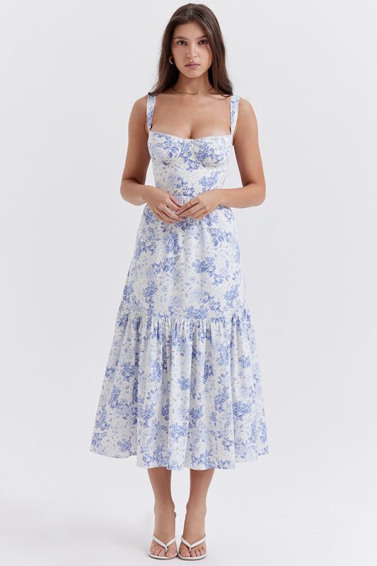 Vestido House Of Cb Print Midi Azules | ACS-564019