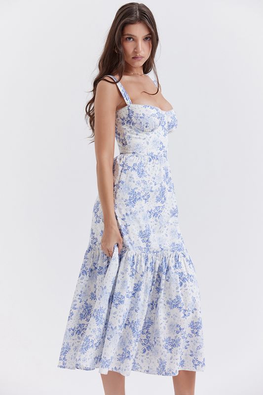 Vestido House Of Cb Print Midi Azules | ACS-564019