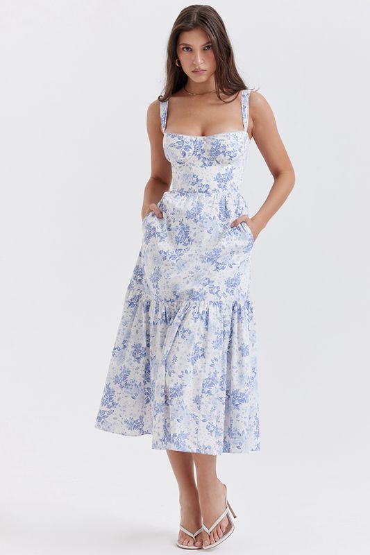 Vestido House Of Cb Print Midi Azules | ACS-564019