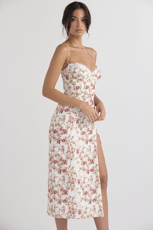 Vestido House Of Cb Print Midi Rosas | PEV-385621